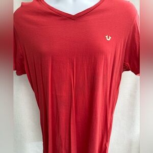 True Religion Men's V-Neck Tee in Red with Contrast Logo